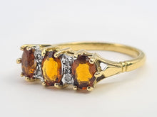 Load image into Gallery viewer, 7128: Antique/Vintage: 18ct Gold Vibrant Orange Citrines Diamonds Ring- superb quality.
