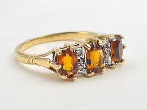 7128: Antique/Vintage: 18ct Gold Vibrant Orange Citrines Diamonds Ring- superb quality.