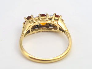 7128: Antique/Vintage: 18ct Gold Vibrant Orange Citrines Diamonds Ring- superb quality.