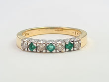 Load image into Gallery viewer, 7129: Vintage: 18ct Gold Emeralds Brilliant cut Diamonds Stacker/Eternity Ring- elegant, sophisticated
