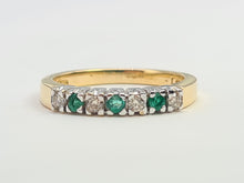 Load image into Gallery viewer, 7129: Vintage: 18ct Gold Emeralds Brilliant cut Diamonds Stacker/Eternity Ring- elegant, sophisticated
