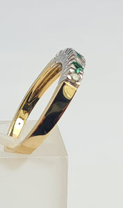 7129: Vintage: 18ct Gold Emeralds Brilliant cut Diamonds Stacker/Eternity Ring- elegant, sophisticated