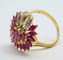 Load image into Gallery viewer, 7122:  Vintage: 18ct Gold Rubies (4ct) Diamonds Statement Cocktail Ring- FAB- Outrageous
