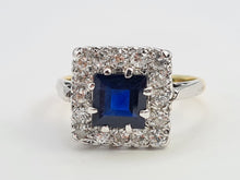 Load image into Gallery viewer, 7205: Antique Art-deco 18ct Gold Blues Sapphire Diamonds Square Set Cocktail Ring- Exquisite
