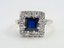 Load image into Gallery viewer, 7205: Antique Art-deco 18ct Gold Blues Sapphire Diamonds Square Set Cocktail Ring- Exquisite
