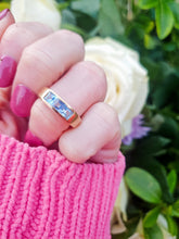 Load image into Gallery viewer, 7125: Vintage: 18ct Gold Channel Set Swiss Blue Topaz Ring- lovely cut and colours
