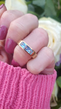 Load image into Gallery viewer, 7125: Vintage: 18ct Gold Channel Set Swiss Blue Topaz Ring- lovely cut and colours
