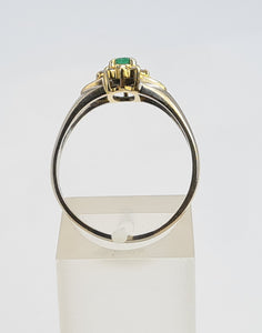 7134:Vintage & Old: 18ct Mixed Gold Emerald 12 Diamonds Dress Ring- Rare example