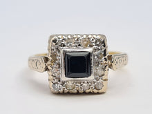 Load image into Gallery viewer, 0102: Vintage: 18ct Gold Platinum Art Deco Sapphire Diamonds Square Set Ring
