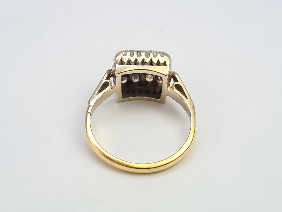 6429 Vintage: 18ct Gold & Platinum Art Deco Blue Sapphire 12 Natural Diamonds Panel Ring