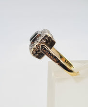 Cargar imagen en el visor de la galería, 6141: Vintage: 18ct Gold &amp; Platinum Art Deco Blue Sapphire 12 Natural Diamonds Panel Ring
