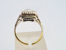 Cargar imagen en el visor de la galería, 6141: Vintage: 18ct Gold &amp; Platinum Art Deco Blue Sapphire 12 Natural Diamonds Panel Ring
