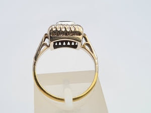 6141: Vintage: 18ct Gold & Platinum Art Deco Blue Sapphire 12 Natural Diamonds Panel Ring