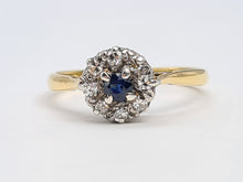 Load image into Gallery viewer, 0128: Vintage &amp; Old 18ct Gold Platinum Blue Sapphire Diamonds Daisy Ring-
