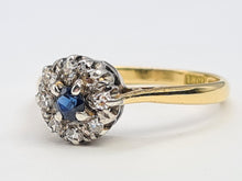 Load image into Gallery viewer, 0128: Vintage &amp; Old 18ct Gold Platinum Blue Sapphire Diamonds Daisy Ring-
