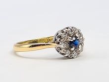 Load image into Gallery viewer, 0128: Vintage &amp; Old 18ct Gold Platinum Blue Sapphire Diamonds Daisy Ring-
