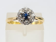 Load image into Gallery viewer, 0128: Vintage &amp; Old 18ct Gold Platinum Blue Sapphire Diamonds Daisy Ring-
