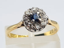 Load image into Gallery viewer, 0128: Vintage &amp; Old 18ct Gold Platinum Blue Sapphire Diamonds Daisy Ring-
