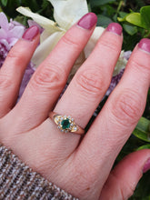 Load image into Gallery viewer, 7134:Vintage &amp; Old: 18ct Mixed Gold Emerald 12 Diamonds Dress Ring- Rare example
