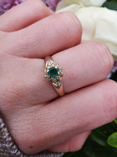 Load image into Gallery viewer, 7134:Vintage &amp; Old: 18ct Mixed Gold Emerald 12 Diamonds Dress Ring- Rare example
