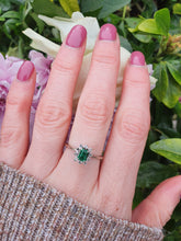 Load image into Gallery viewer, 7134:Vintage &amp; Old: 18ct Mixed Gold Emerald 12 Diamonds Dress Ring- Rare example
