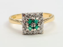 Load image into Gallery viewer, 0119: Vintage: 18ct Gold Emerald Diamonds Art Deco Style Ring- Date Mark 1965
