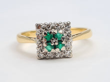 Load image into Gallery viewer, 0119: Vintage: 18ct Gold Emerald Diamonds Art Deco Style Ring- Date Mark 1965
