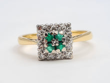 Load image into Gallery viewer, 0119: Vintage: 18ct Gold Emerald Diamonds Art Deco Style Ring- Date Mark 1965
