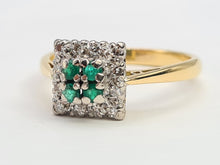 Load image into Gallery viewer, 0119: Vintage: 18ct Gold Emerald Diamonds Art Deco Style Ring- Date Mark 1965
