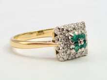 Load image into Gallery viewer, 0119: Vintage: 18ct Gold Emerald Diamonds Art Deco Style Ring- Date Mark 1965
