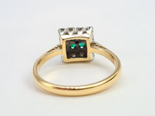 Load image into Gallery viewer, 0119: Vintage: 18ct Gold Emerald Diamonds Art Deco Style Ring- Date Mark 1965
