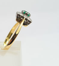 Load image into Gallery viewer, 0119: Vintage: 18ct Gold Emerald Diamonds Art Deco Style Ring- Date Mark 1965
