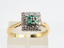 Load image into Gallery viewer, 0119: Vintage: 18ct Gold Emerald Diamonds Art Deco Style Ring- Date Mark 1965
