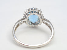 Load image into Gallery viewer, 7156:Vintage: 9ct White Gold Blue Aquamarine 20 Diamonds Halo Ring-gorgeous, sparkling combination
