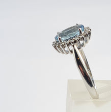 Load image into Gallery viewer, 7156:Vintage: 9ct White Gold Blue Aquamarine 20 Diamonds Halo Ring-gorgeous, sparkling combination
