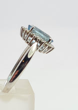 Load image into Gallery viewer, 7156:Vintage: 9ct White Gold Blue Aquamarine 20 Diamonds Halo Ring-gorgeous, sparkling combination
