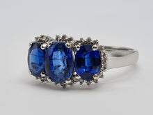 Load image into Gallery viewer, 7166: Vintage: 9ct White Gold Blue Kyanite 30 diamonds Cocktail Ring- rare, eye candy
