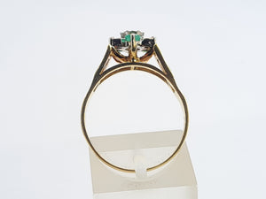 7180: Vintage: 18ct Gold Emeralds Diamonds geometric Set Cocktail Ring - sparkling symmetry- hallmarked London 1973-