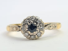 Load image into Gallery viewer, 7185: Vintage &amp; Old:  18ct Blue Sapphire 8 Diamonds Daisy Cluster Ring; lovely combination
