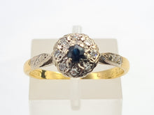 Load image into Gallery viewer, 7185: Vintage &amp; Old:  18ct Blue Sapphire 8 Diamonds Daisy Cluster Ring; lovely combination
