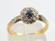 Load image into Gallery viewer, 7185: Vintage &amp; Old:  18ct Blue Sapphire 8 Diamonds Daisy Cluster Ring; lovely combination
