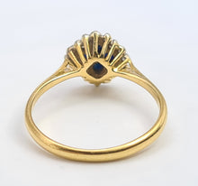 Load image into Gallery viewer, 7190:  Vintage: 18ct Gold 4 French Blue Sapphires 16 diamonds Geometric Set Ring- lovely symmetry
