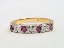 Load image into Gallery viewer, 7191: Vintage: 18ct Gold 4 Rubies 3 Brilliant Cut Diamonds Half Eternity Ring- Hallmarked London 1979
