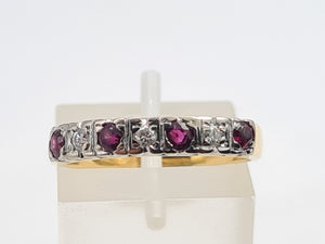 7191: Vintage: 18ct Gold 4 Rubies 3 Brilliant Cut Diamonds Half Eternity Ring- Hallmarked London 1979