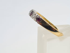 7191: Vintage: 18ct Gold 4 Rubies 3 Brilliant Cut Diamonds Half Eternity Ring- Hallmarked London 1979