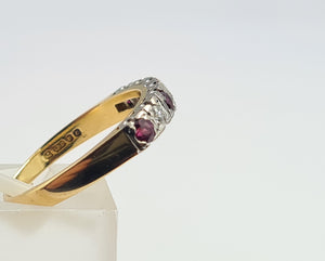 7191: Vintage: 18ct Gold 4 Rubies 3 Brilliant Cut Diamonds Half Eternity Ring- Hallmarked London 1979