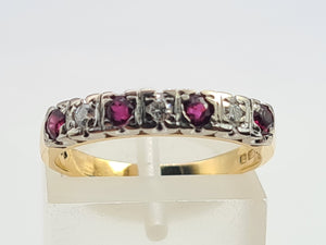 7191: Vintage: 18ct Gold 4 Rubies 3 Brilliant Cut Diamonds Half Eternity Ring- Hallmarked London 1979