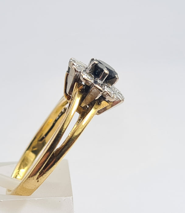 6051 Vintage: 18ct Gold Blue Sapphire Diamonds "Sun burst" Dress ring- From 1972