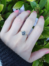 Load image into Gallery viewer, 7190:  Vintage: 18ct Gold 4 French Blue Sapphires 16 diamonds Geometric Set Ring- lovely symmetry
