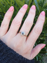 Load image into Gallery viewer, 7185: Vintage &amp; Old:  18ct Blue Sapphire 8 Diamonds Daisy Cluster Ring; lovely combination
